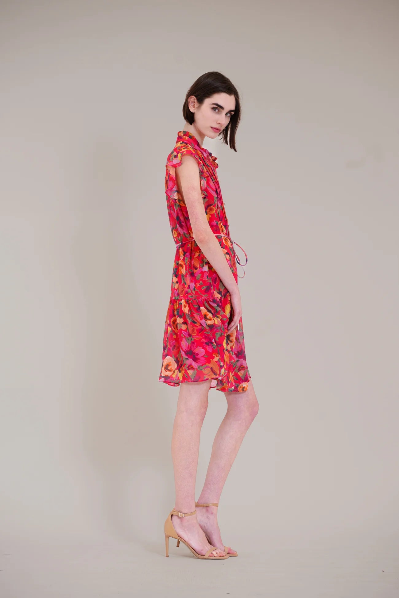 Julia Jordan- Flutter Sleeve Pleated Mini Dress in Red