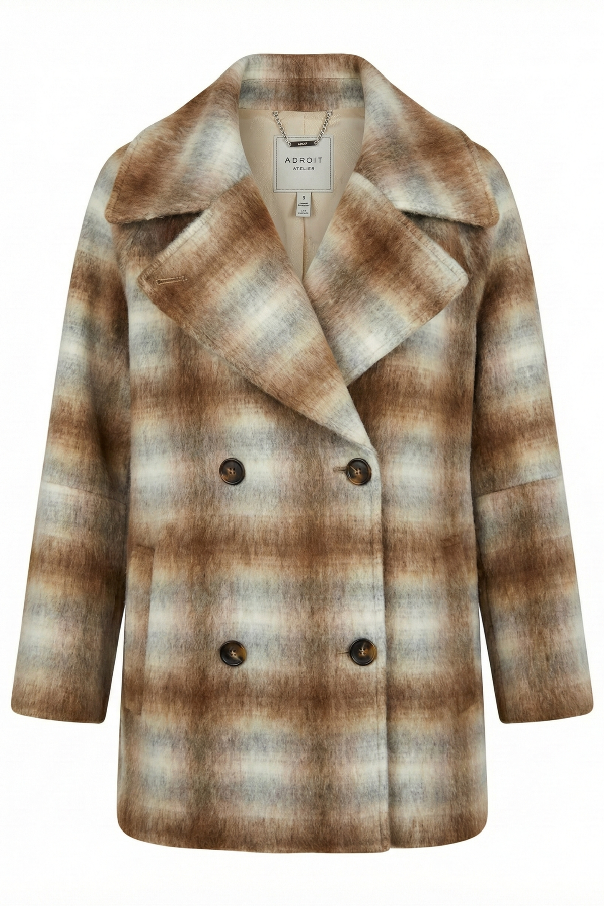 Adrøit Atelier- Jordan Wool Coat in Tobacco and Cream Plaid