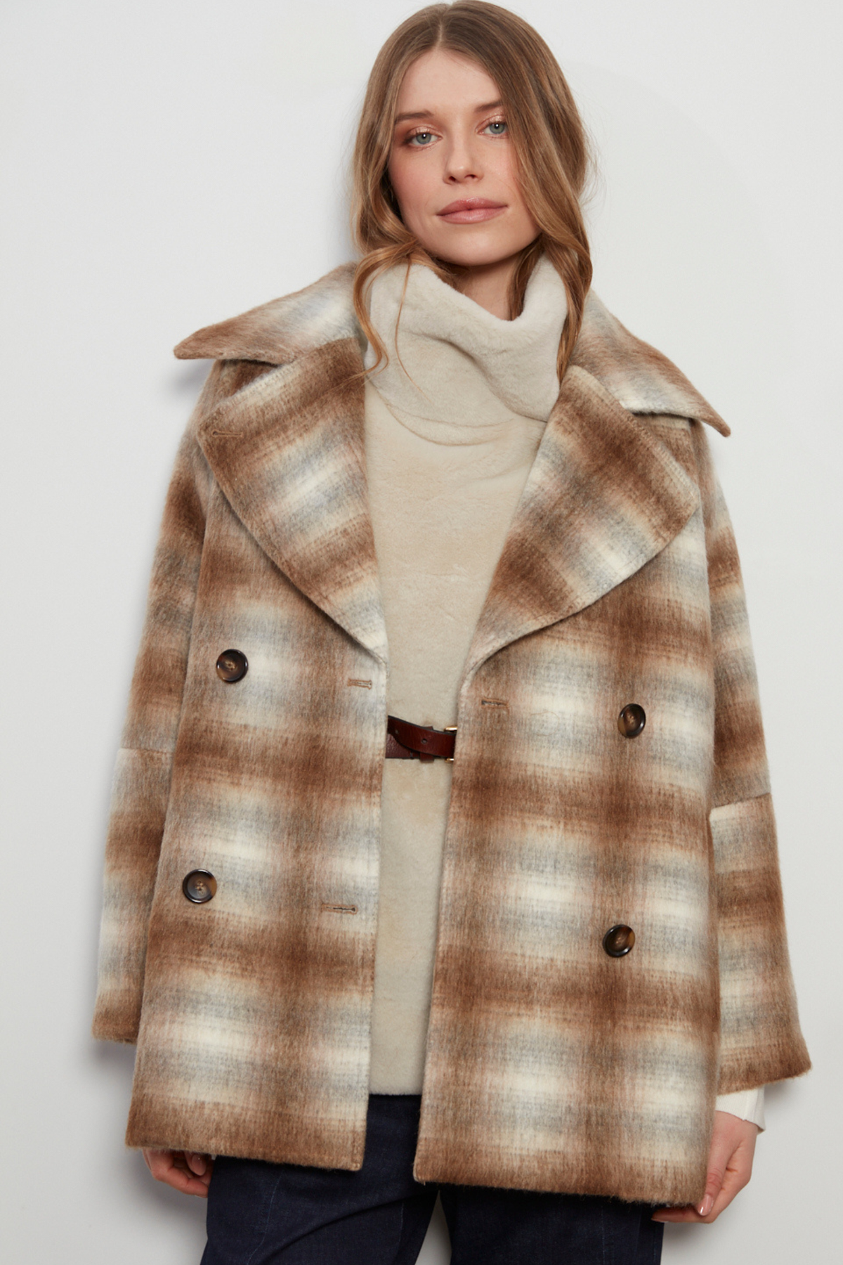 Adrøit Atelier- Jordan Wool Coat in Tobacco and Cream Plaid