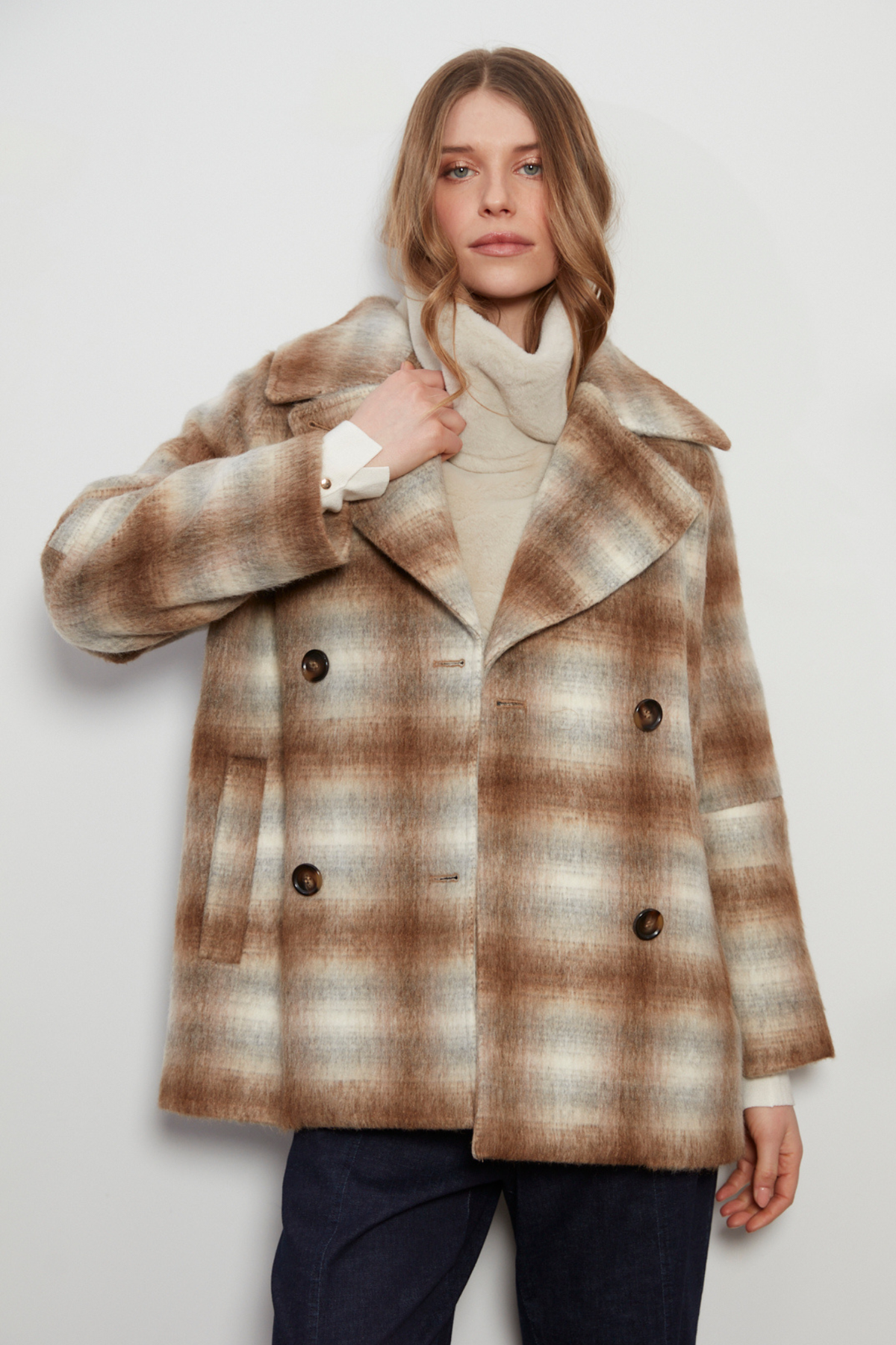 Adrøit Atelier- Jordan Wool Coat in Tobacco and Cream Plaid