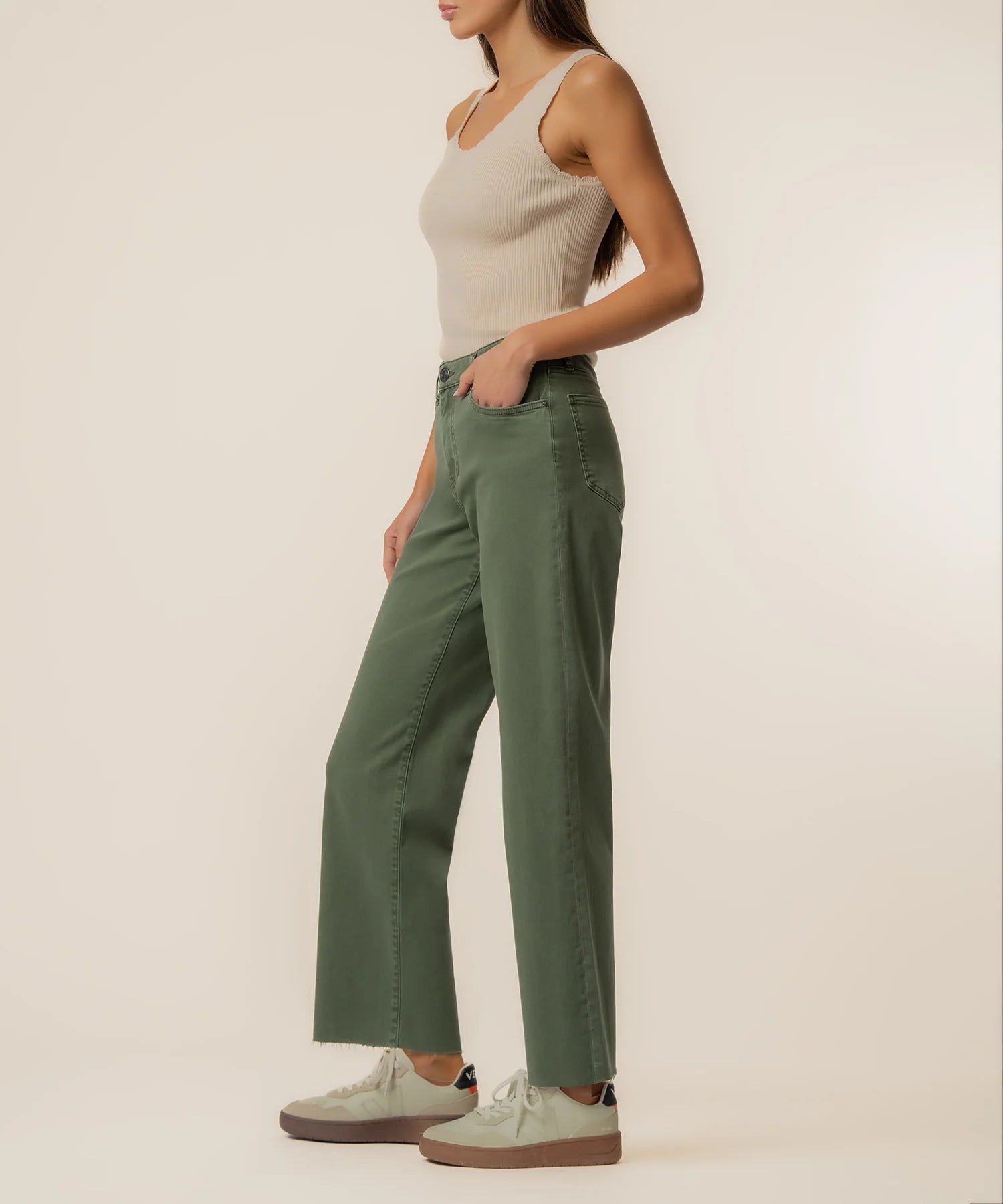 KUT From The Kloth- Charlotte High Rise Wide Leg Twill in Seaweed