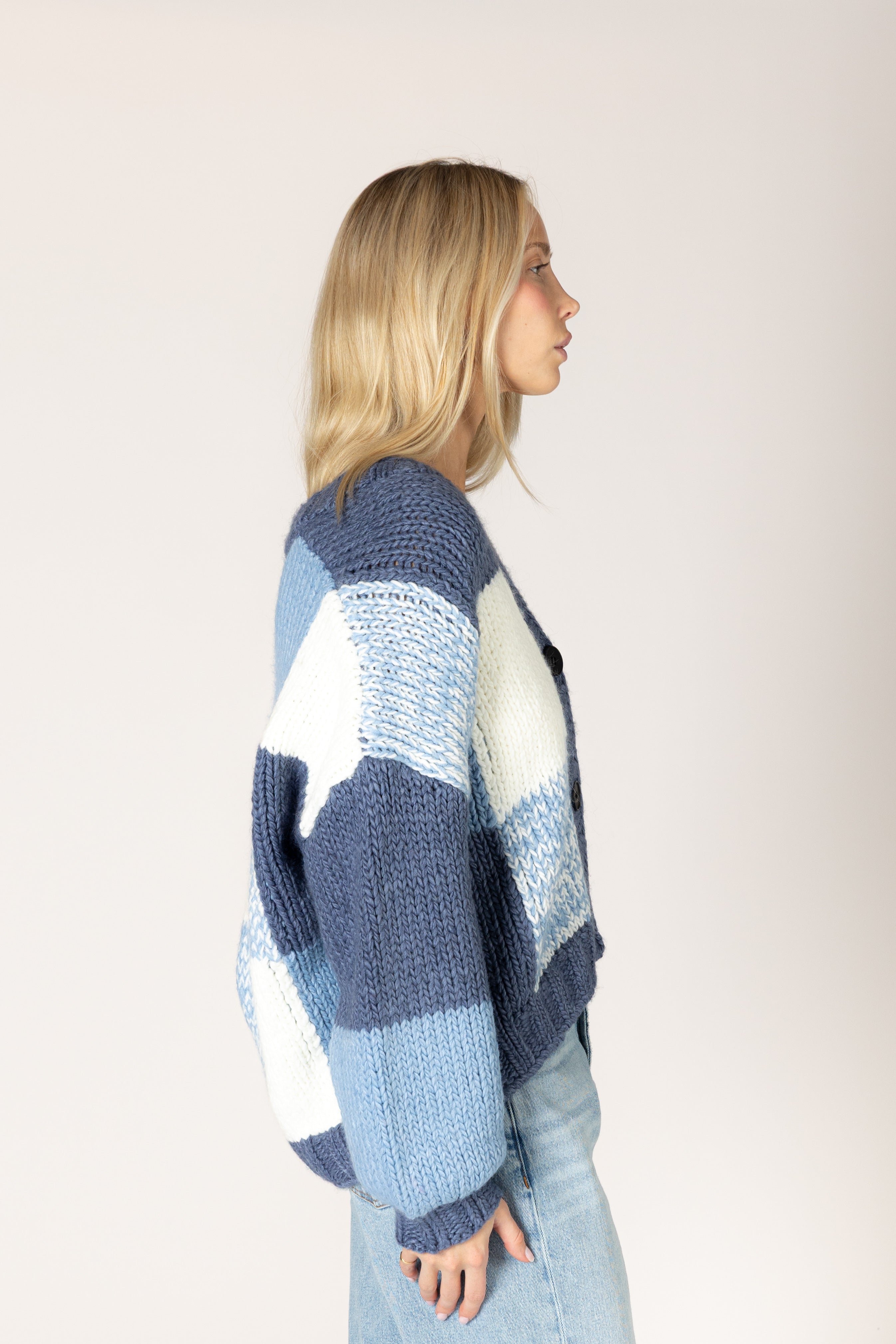 Lyla + Luxe- Lenny Hand Knit Cardi in Blue Denim