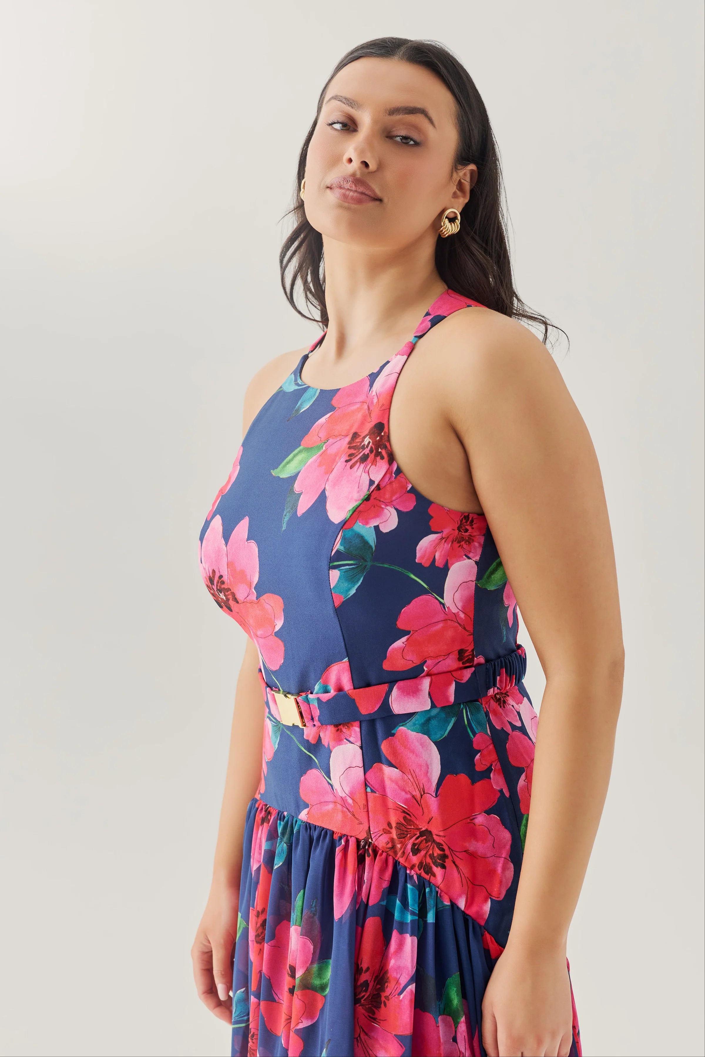 Hutch - Abbey Maxi Dress in Navy/Raspberry Watercolor Bloomed Floral