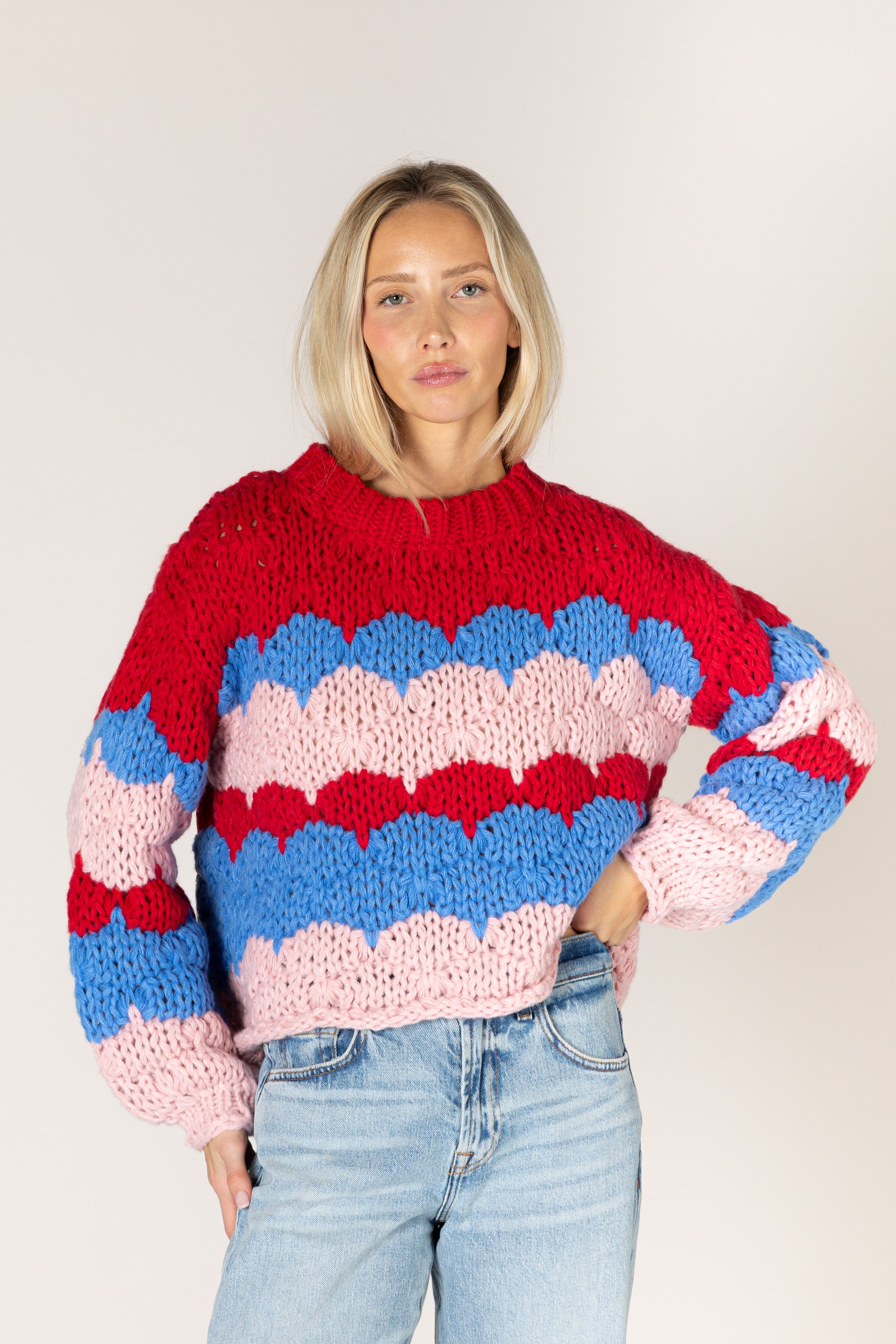 Lyla + Luxe- Lynn Knit Stripe Sweater in Red