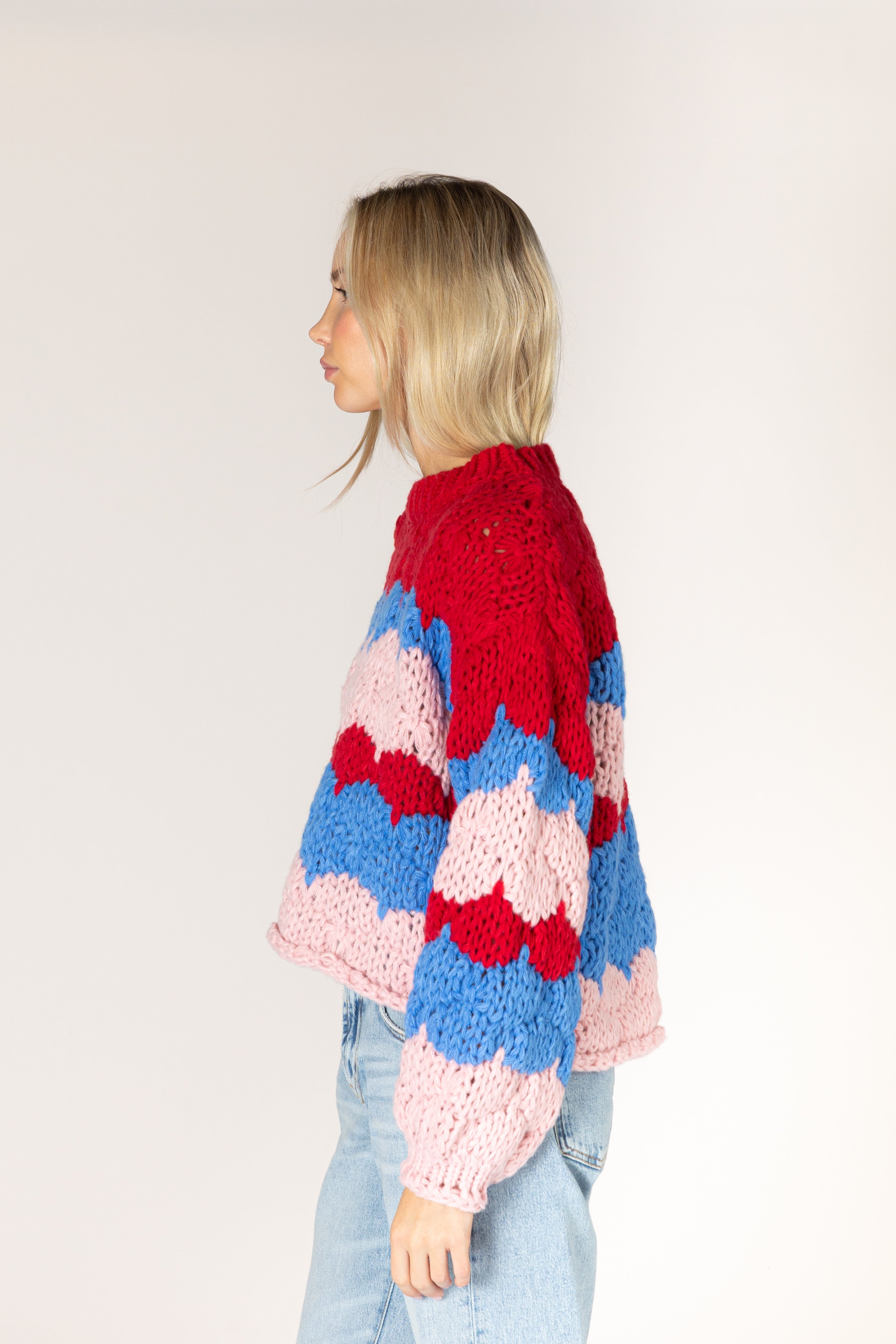 Lyla + Luxe- Lynn Knit Stripe Sweater in Red