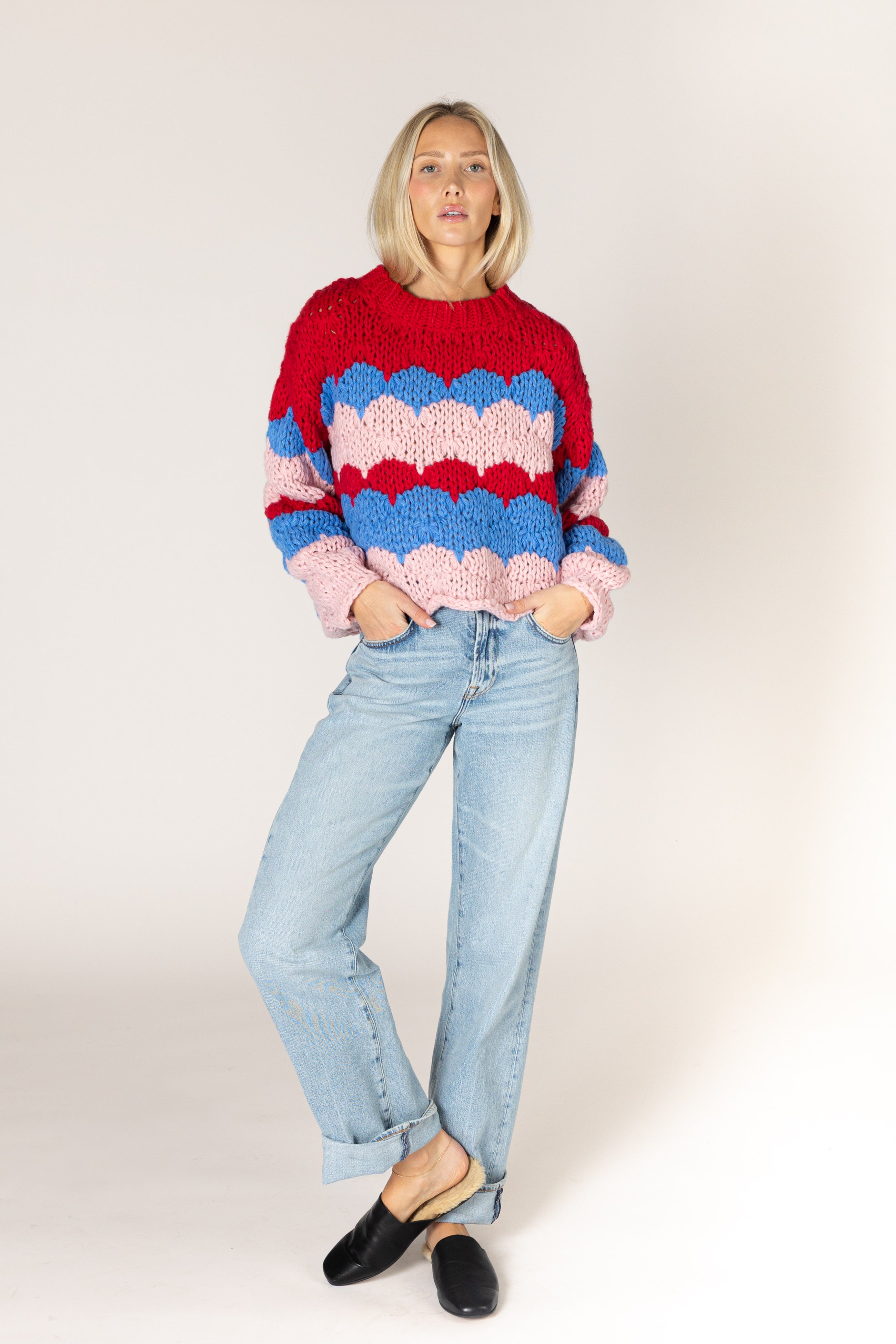 Lyla + Luxe- Lynn Knit Stripe Sweater in Red