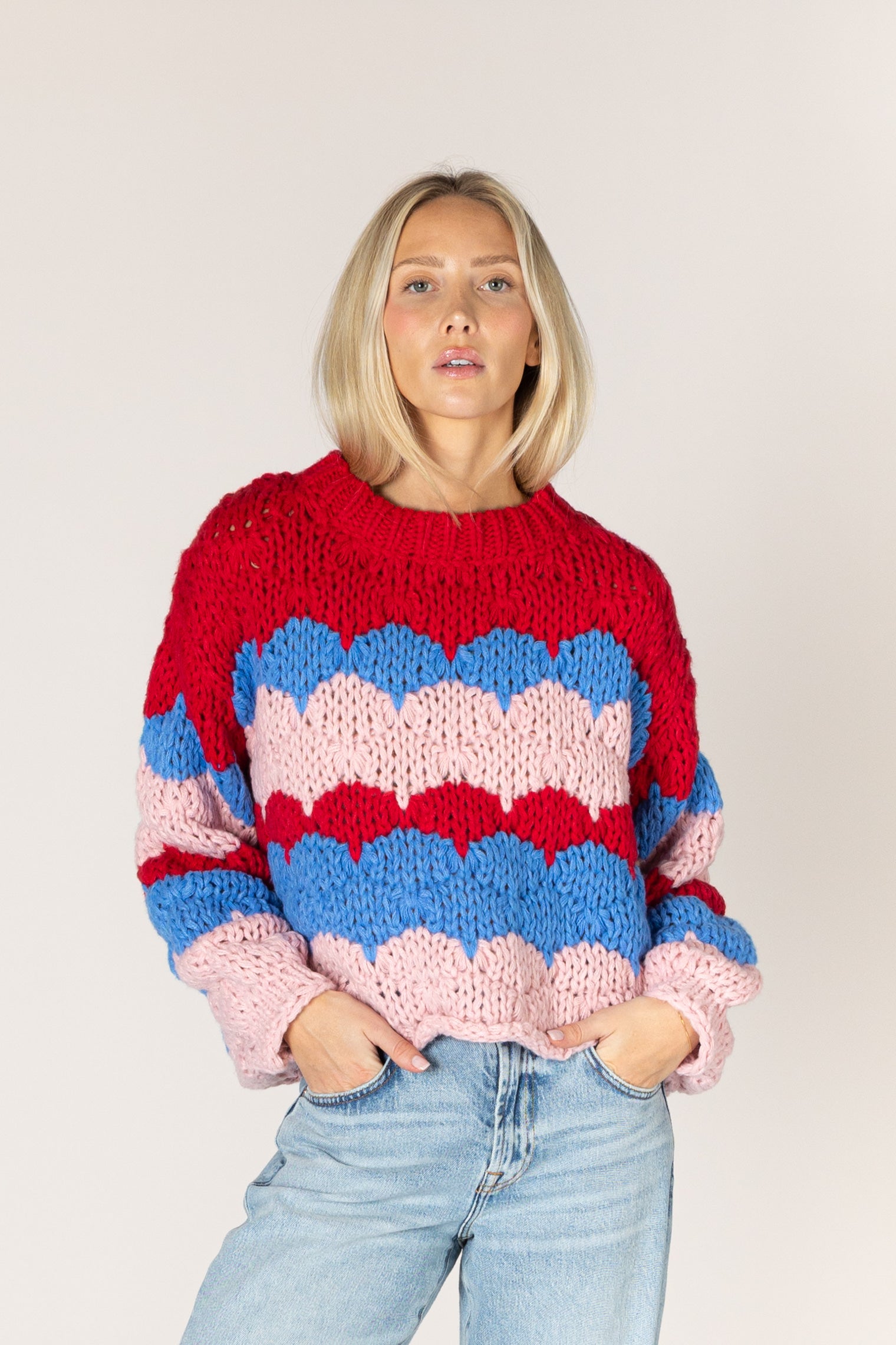 Lyla + Luxe- Lynn Knit Stripe Sweater in Red