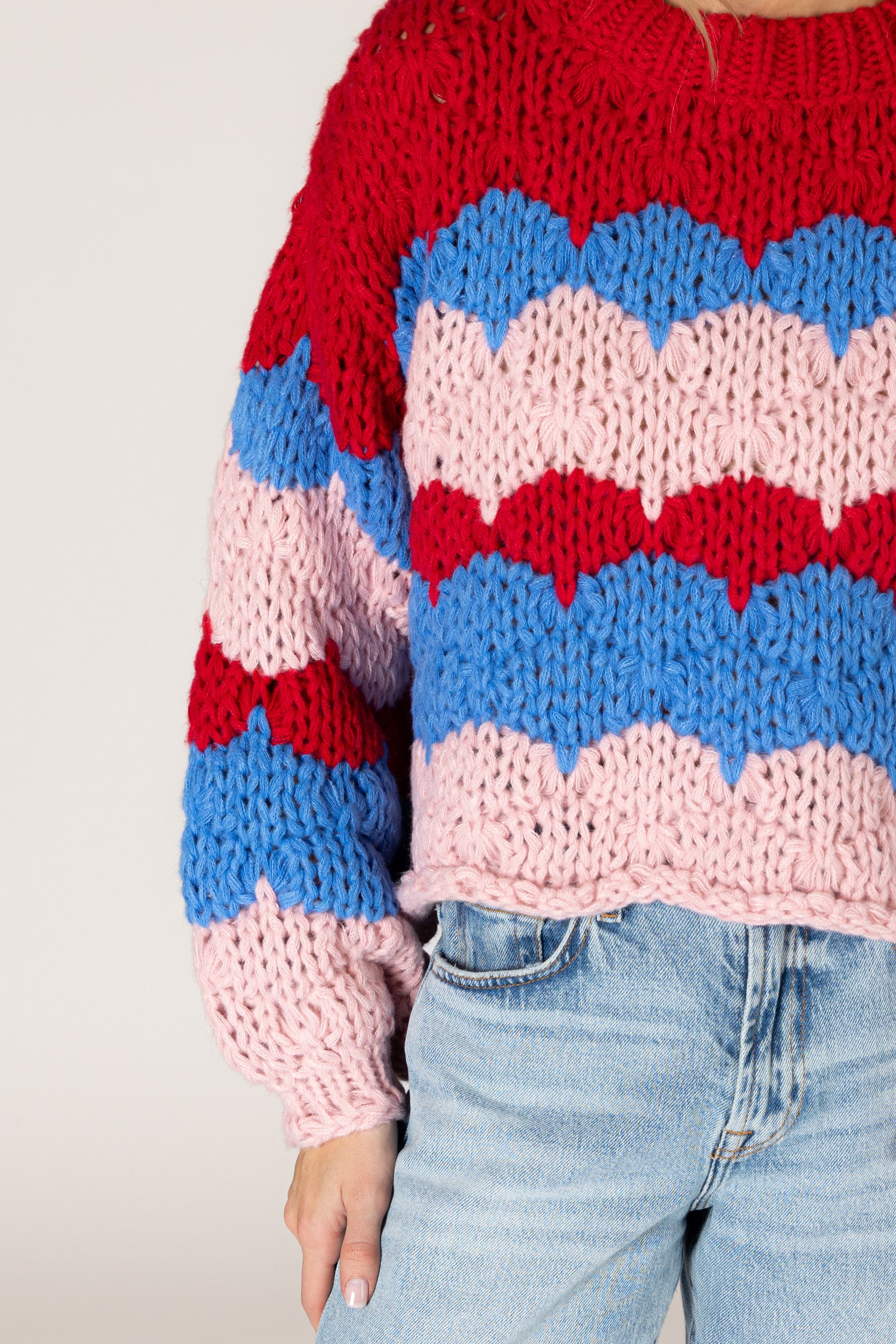 Lyla + Luxe- Lynn Knit Stripe Sweater in Red