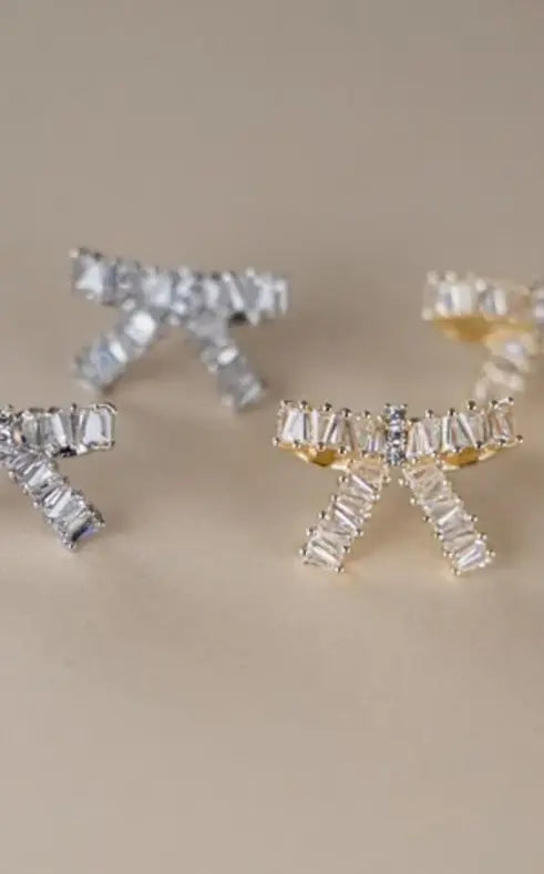 Luna + Stone- Crystal Bow Earrings in Gold