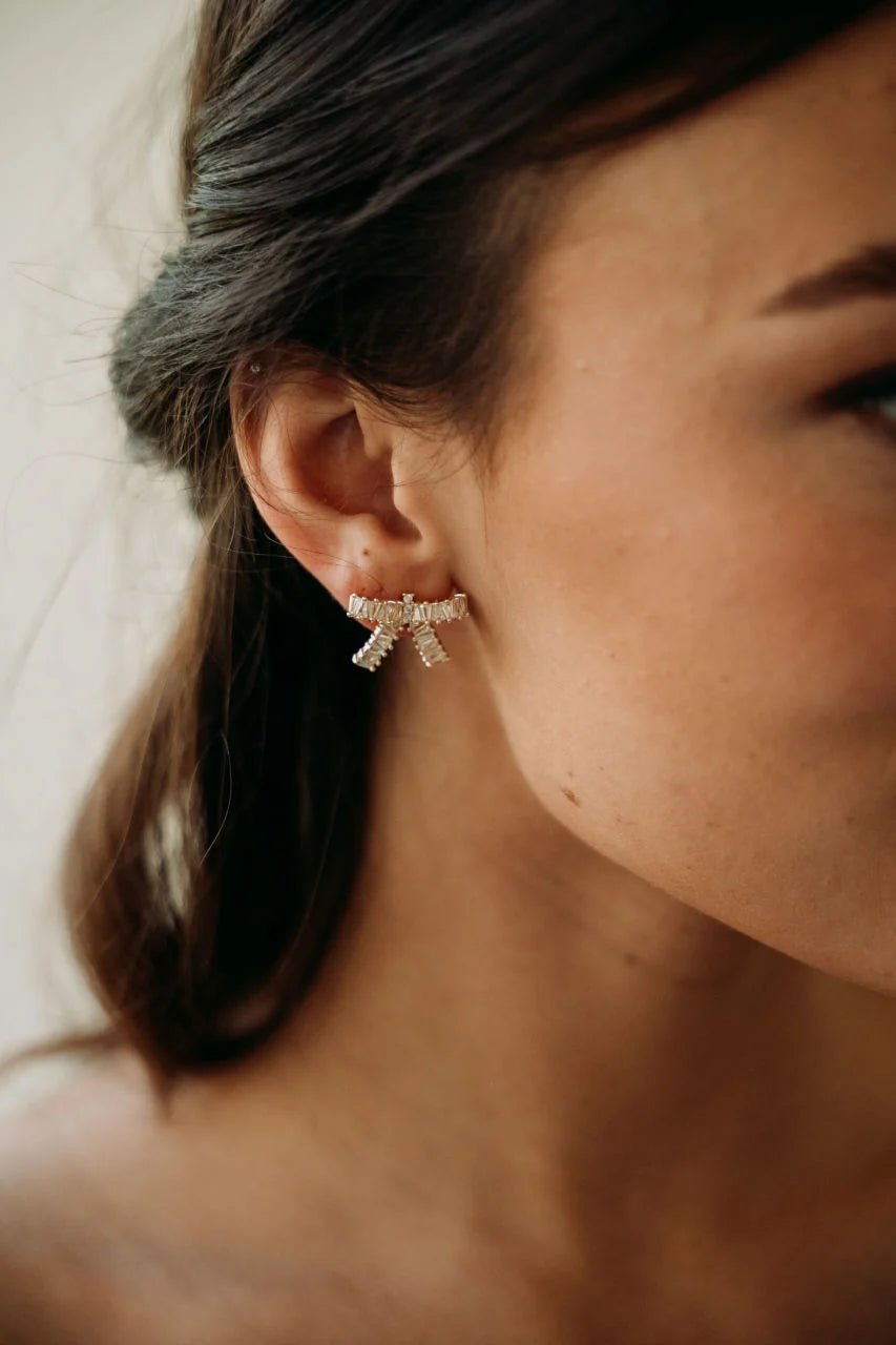 Luna + Stone- Crystal Bow Earrings in Gold