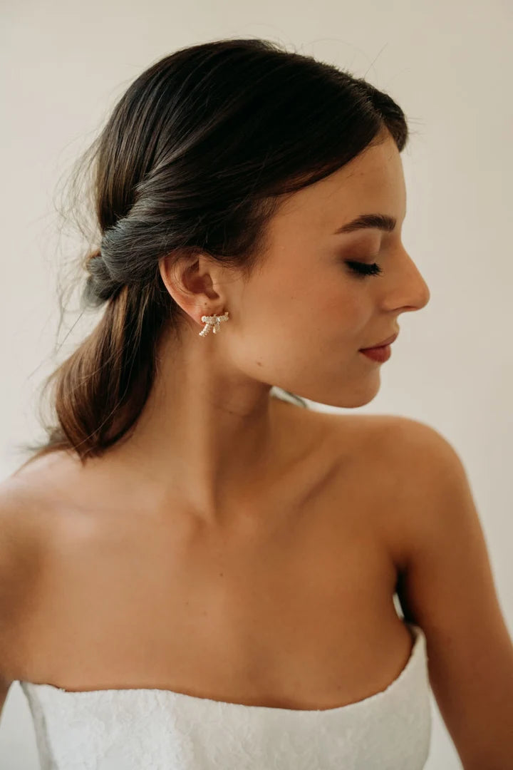 Luna + Stone- Crystal Bow Earrings in Gold