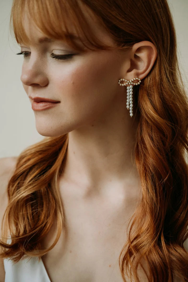 Luna + Stone- Pearl Bow Earrings
