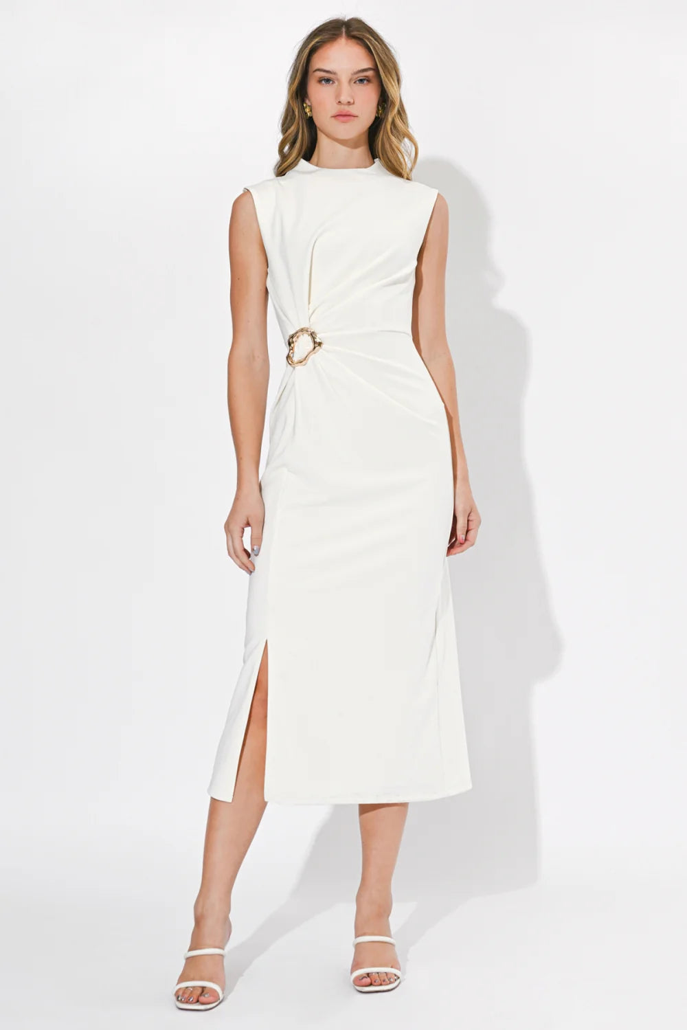 Adelyn Rae- Lydia Twisted Waist Midi Dress in Ivory
