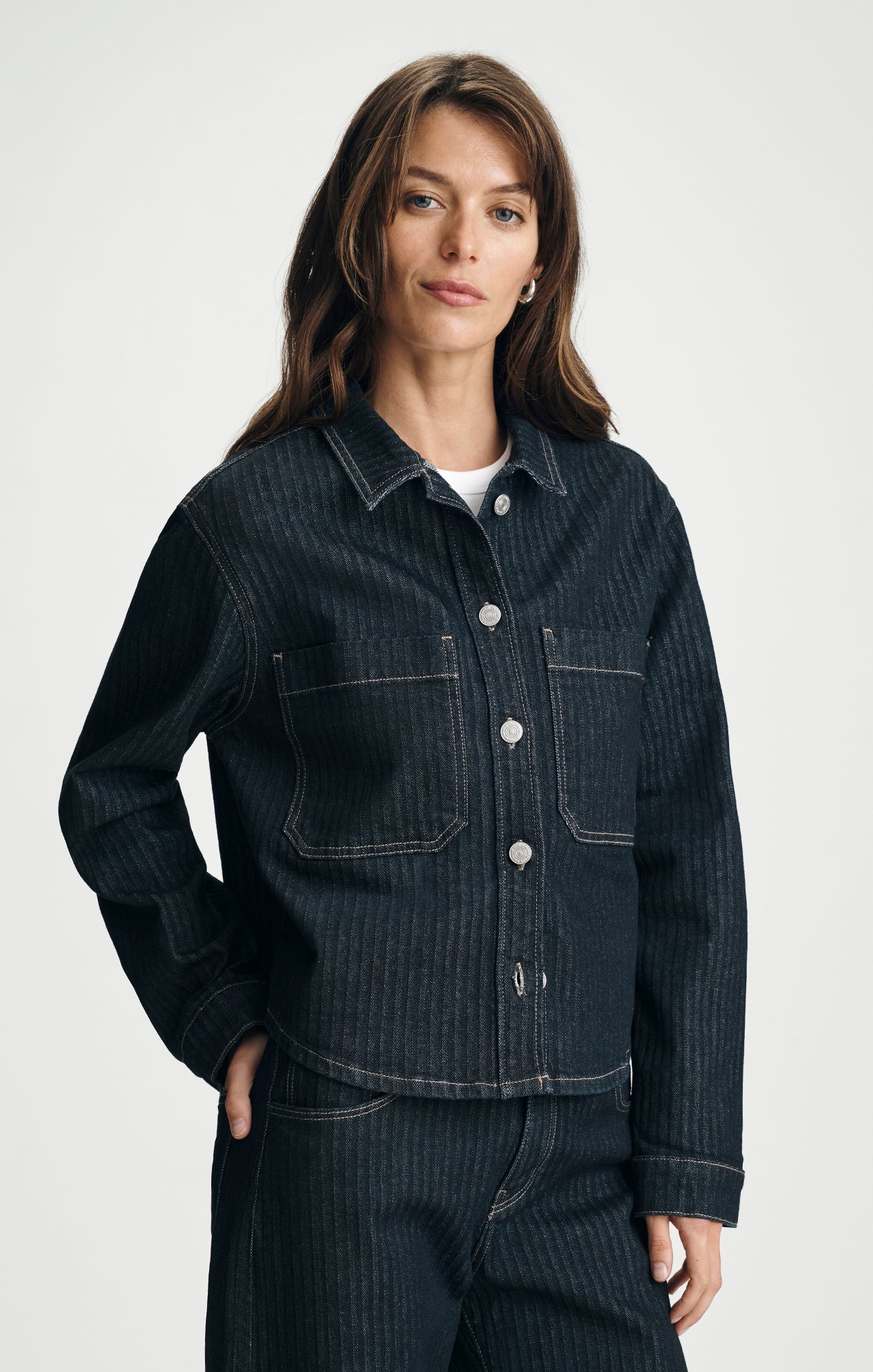 Mavi- Norina Cropped Denim Overshirt in Dark Denim