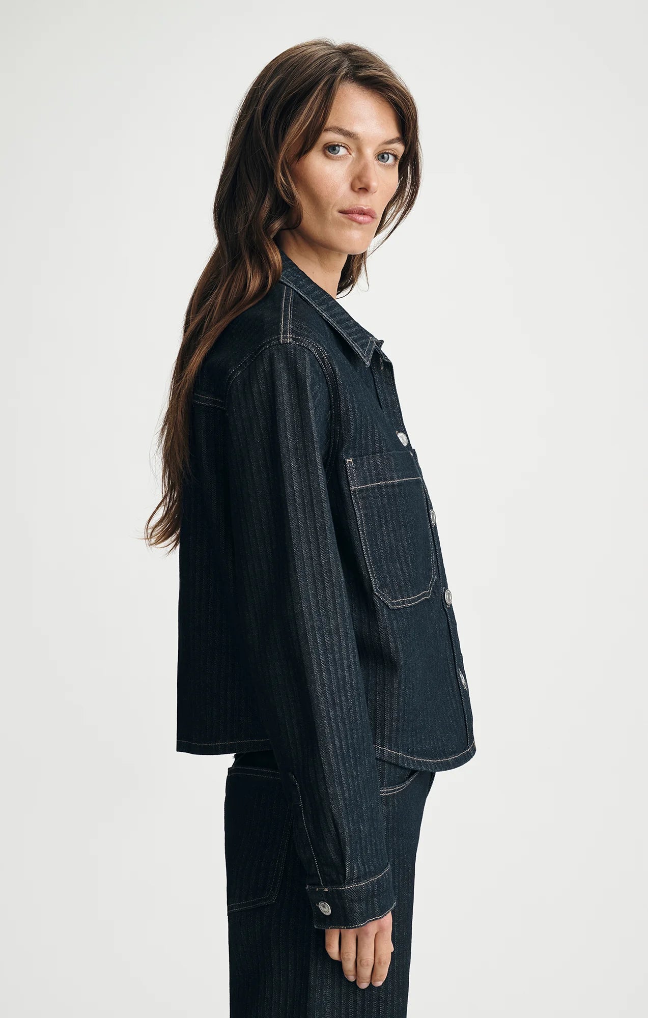 Mavi- Norina Cropped Denim Overshirt in Dark Denim