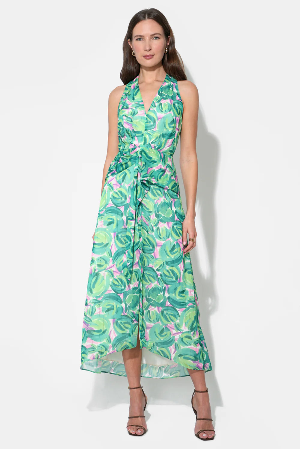 Adelyn Rae- Margot Wrap Tie Waist Printed Maxi Dress in Green