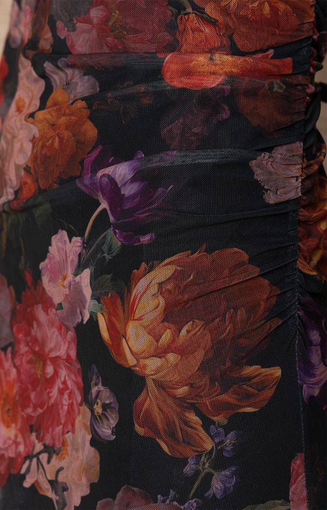 Hale Bob- Tamara Floral Mesh Midi Dress in Black