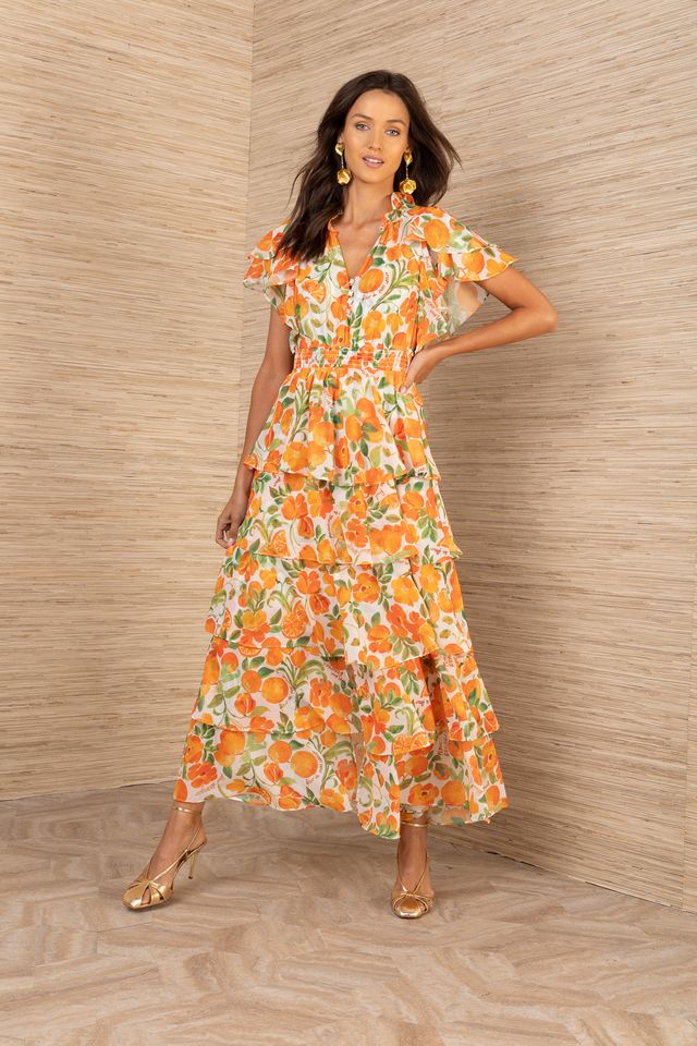 Hale Bob- Milena Tiered Maxi Dress in Orange