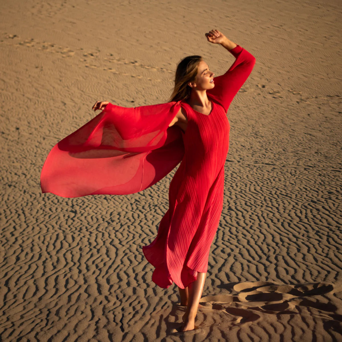 Alquema- Long Estrella Dress in Red to Rose Ombre