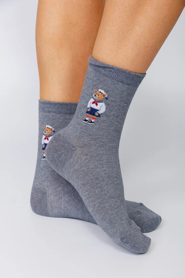 LIMLIM- Cozy Teddy Crew Socks in Grey