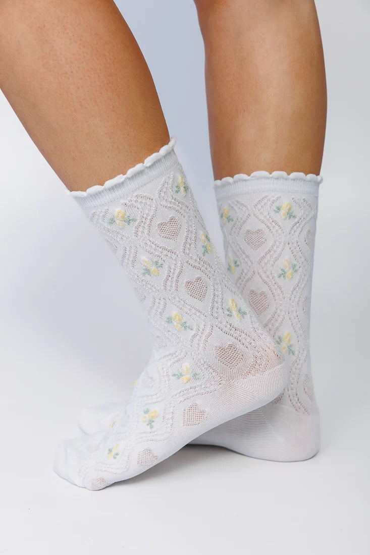 LIMLIM- Rose Knit Socks in Yellow