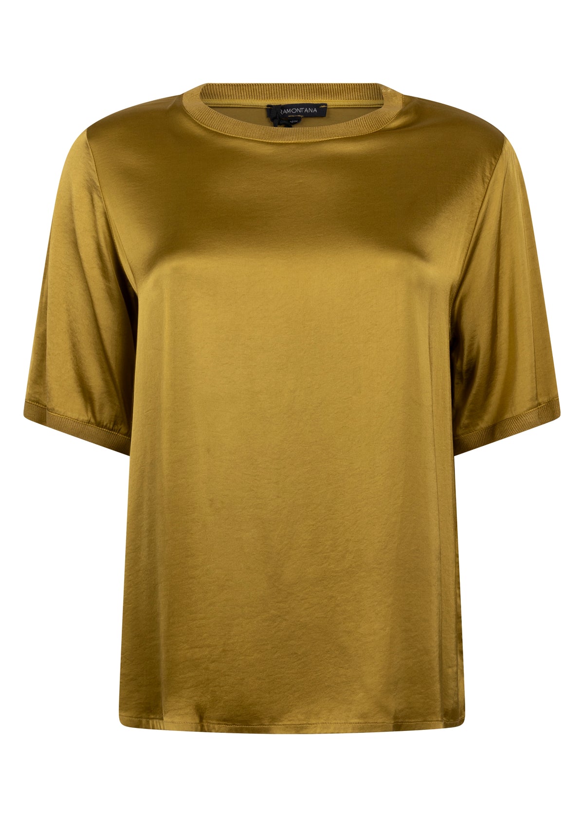 Tramontana- Satin Short Sleeve Blouse in Sprout