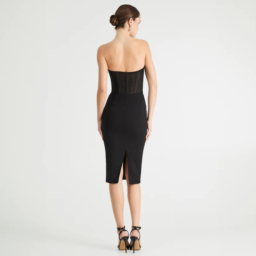 HELSI- Sloane Strapless Sweetheart Midi Dress in Black