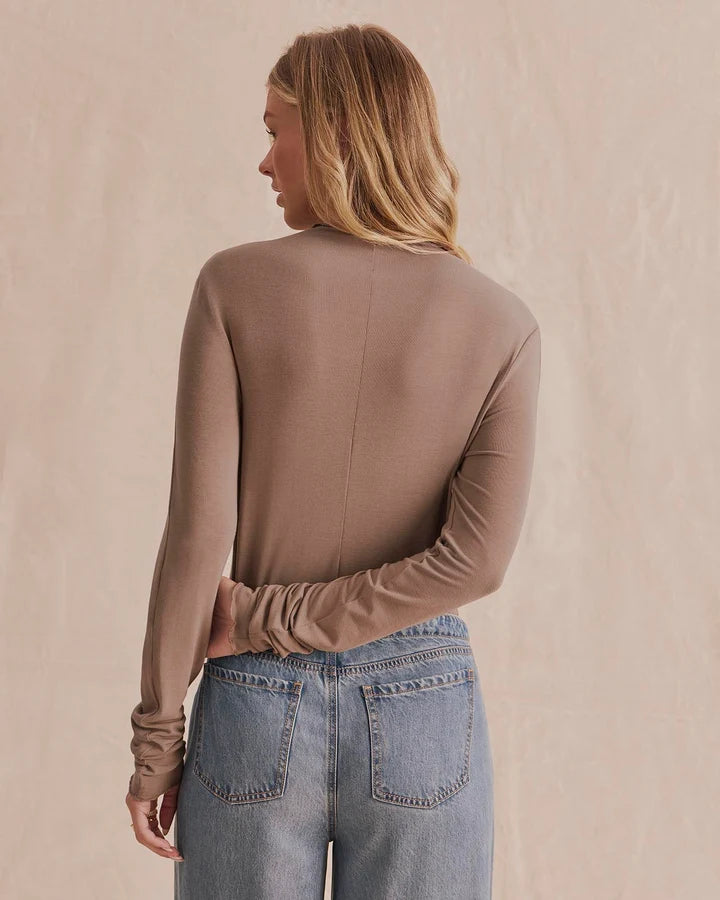 Splendid-  Bamboo Blend Long Sleeve Mockneck in Taupe Grey