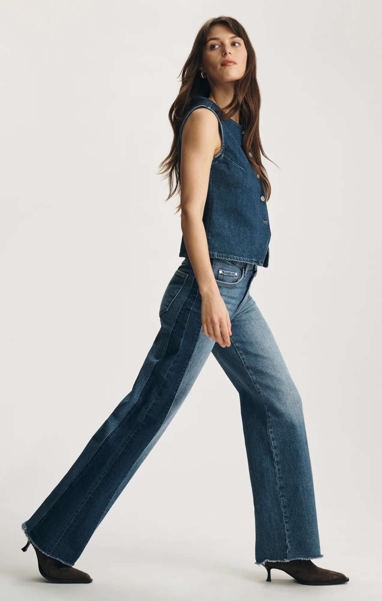 Mavi- Malibu High Rise Wide Leg in Mid Denim Blocking
