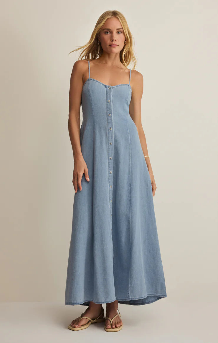 Z SUPPLY- Angel Eyes Chambray Midi Dress in Lake Blue