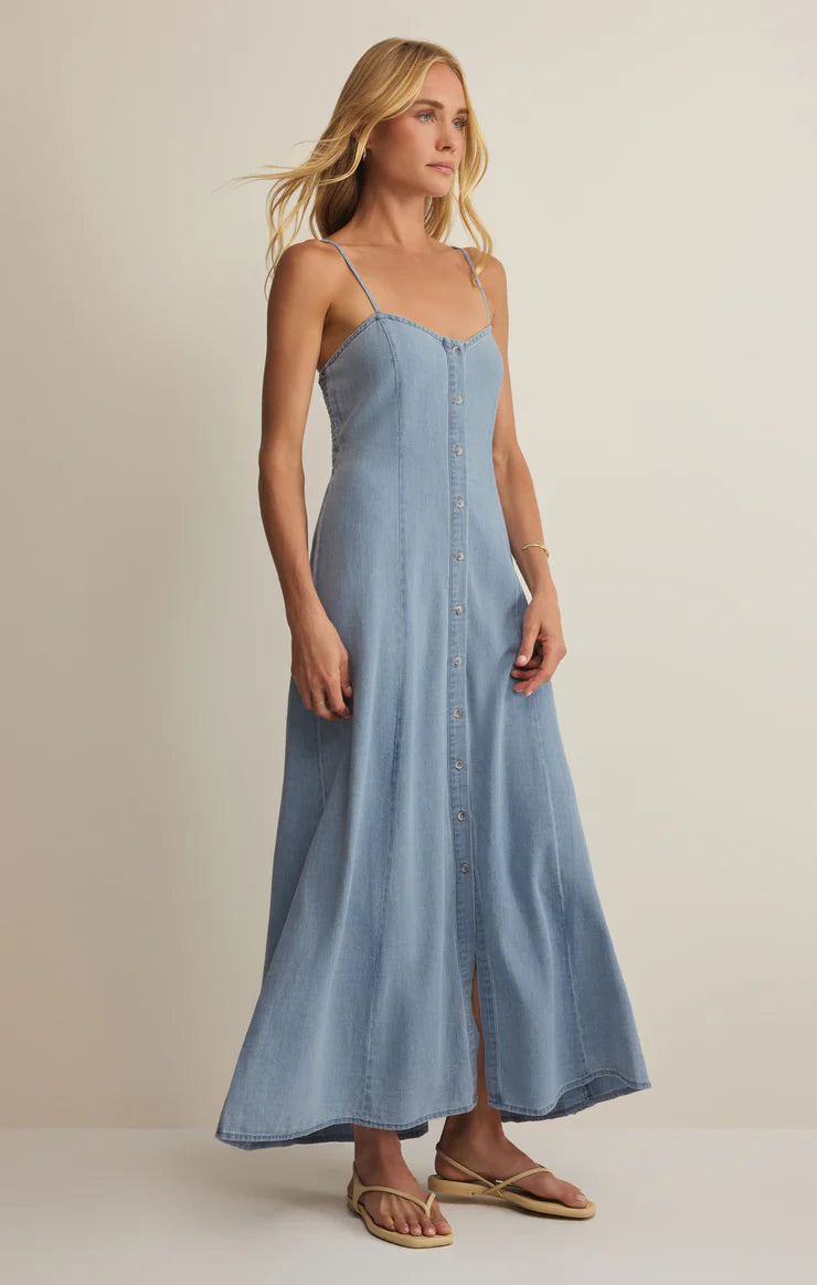 Z SUPPLY- Angel Eyes Chambray Midi Dress in Lake Blue