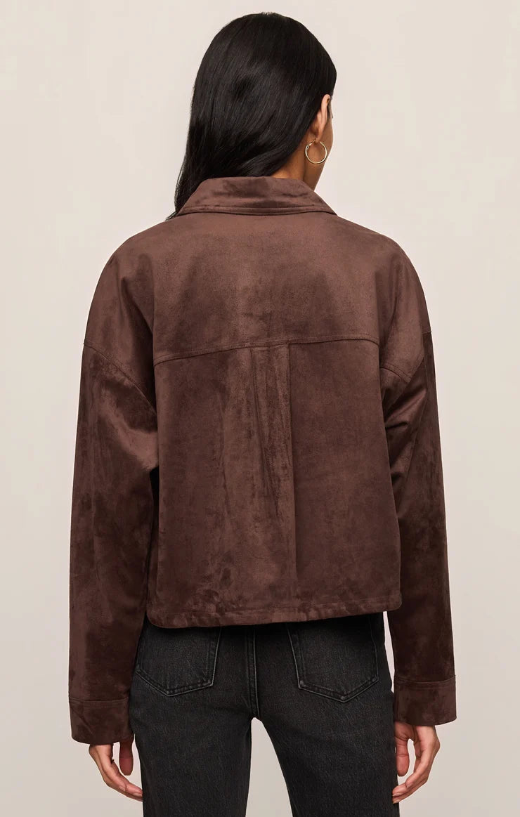 Z SUPPLY- All Day Cropped Suede Jacket in Dark Chocolate