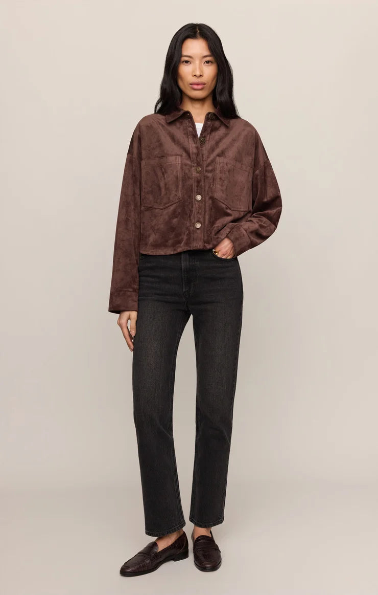 Z SUPPLY- All Day Cropped Suede Jacket in Dark Chocolate