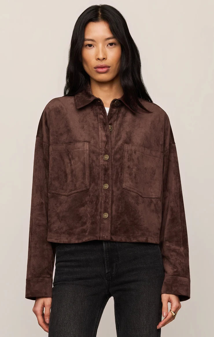 Z SUPPLY- All Day Cropped Suede Jacket in Dark Chocolate