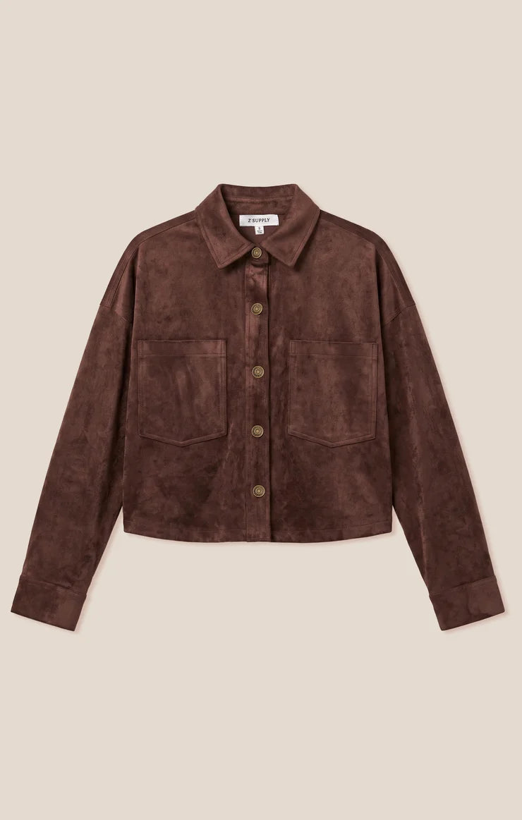 Z SUPPLY- All Day Cropped Suede Jacket in Dark Chocolate