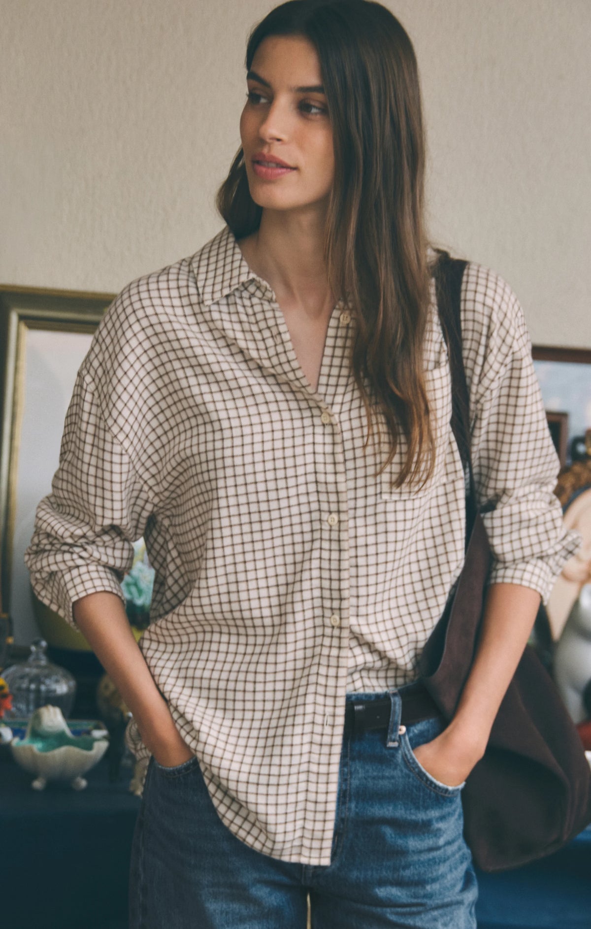 Z SUPPLY- River Plaid Button Up in Frosted Pearl