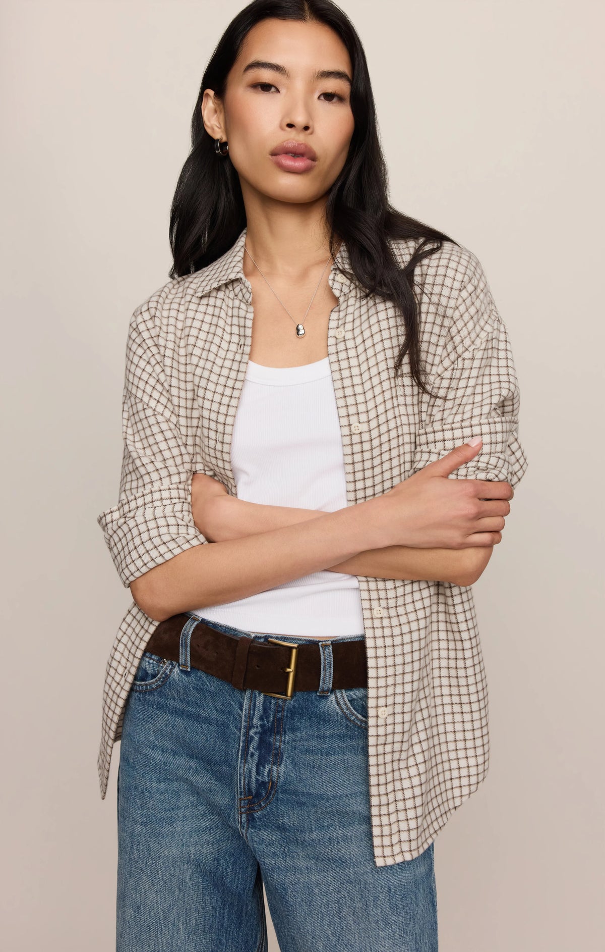 Z SUPPLY- River Plaid Button Up in Frosted Pearl