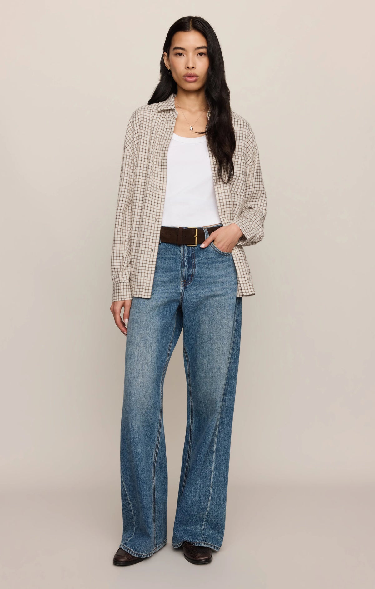 Z SUPPLY- River Plaid Button Up in Frosted Pearl