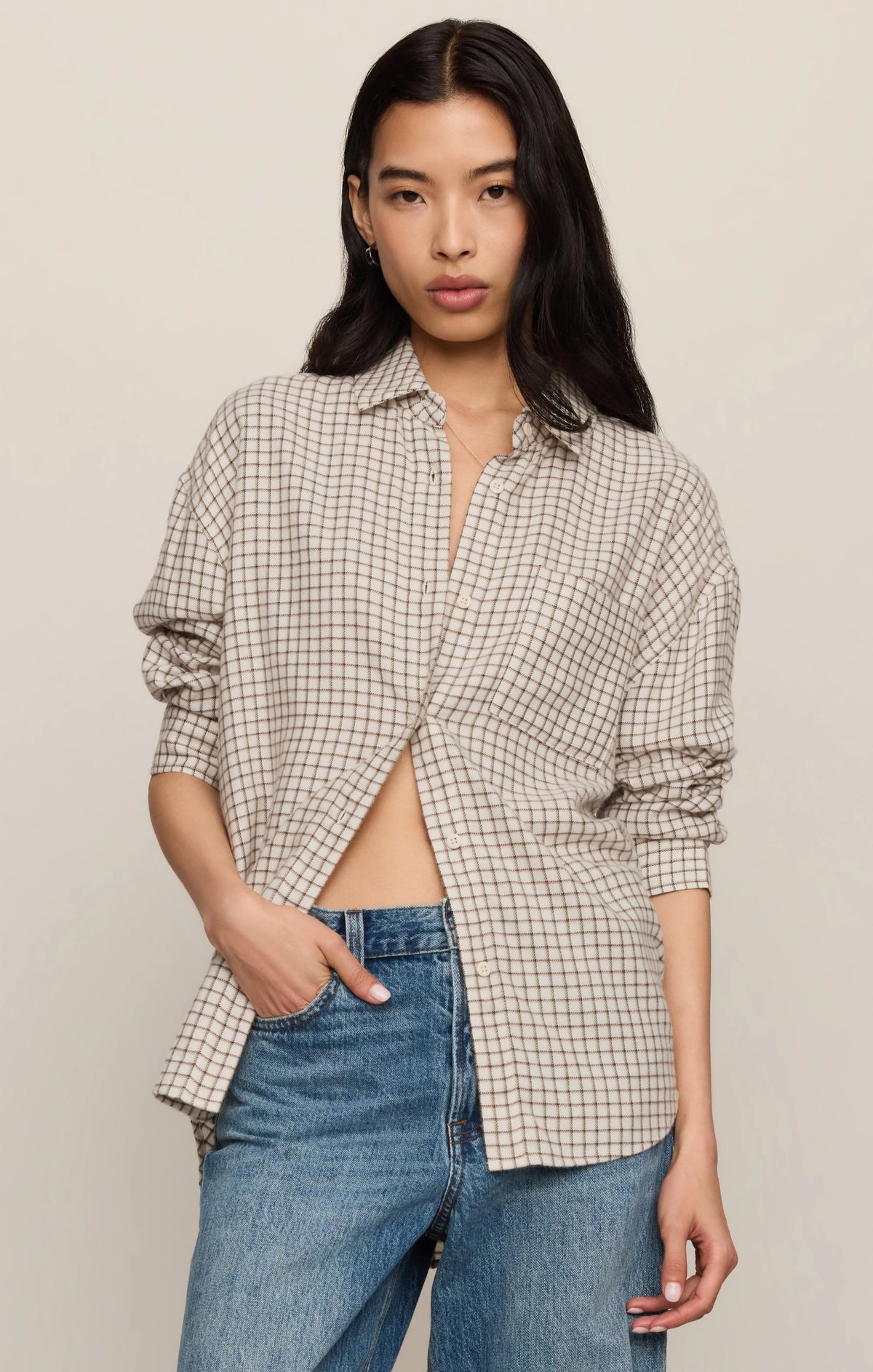 Z SUPPLY- River Plaid Button Up in Frosted Pearl