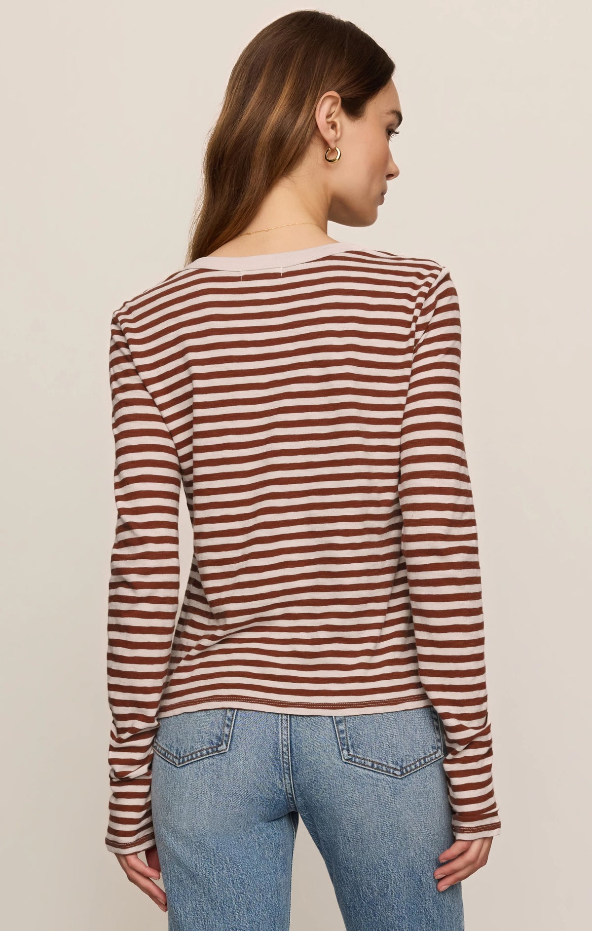 Z SUPPLY- Junie Long Sleeve Stripe Slub Tee in Dark Rosewood