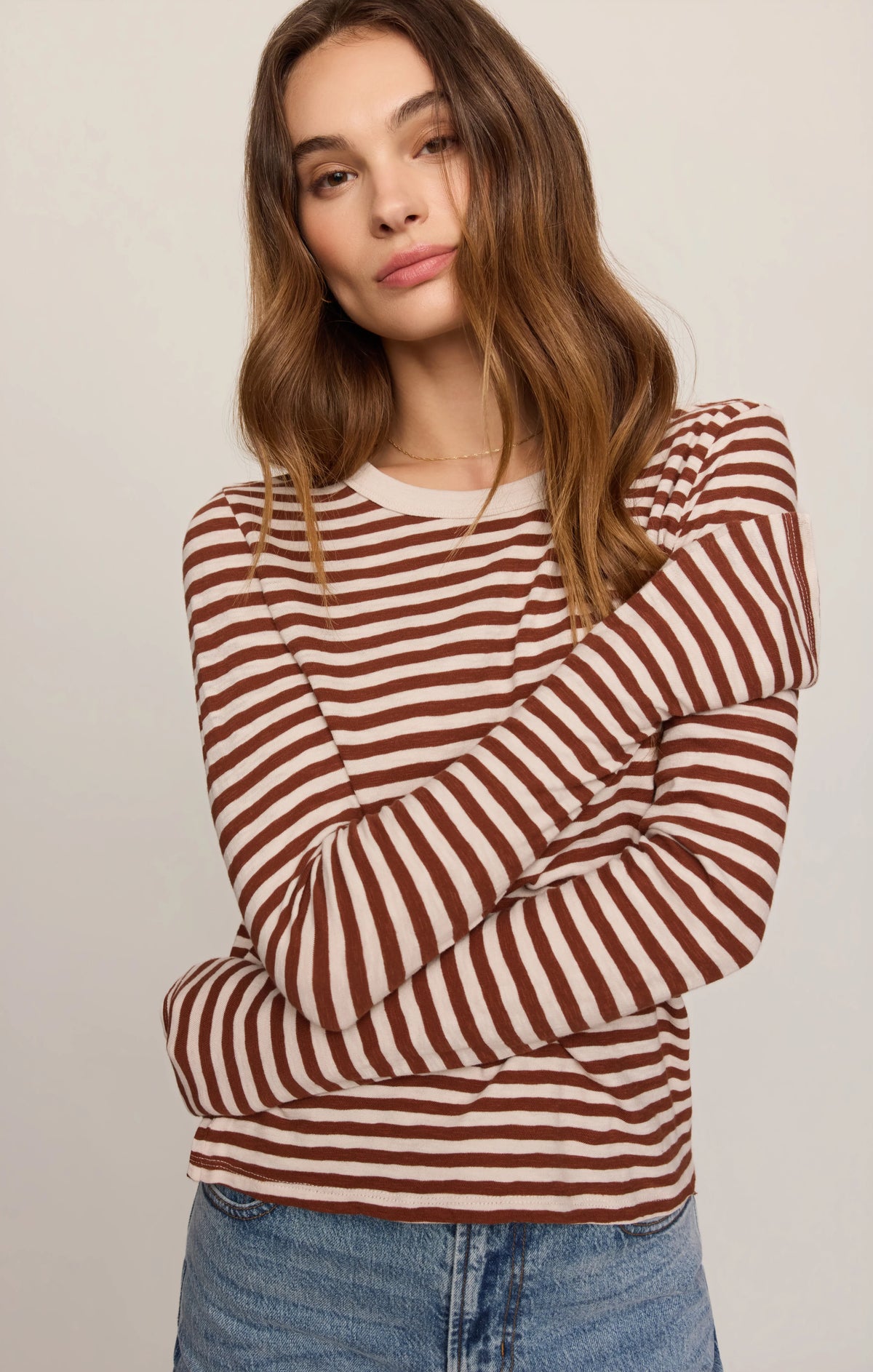 Z SUPPLY- Junie Long Sleeve Stripe Slub Tee in Dark Rosewood