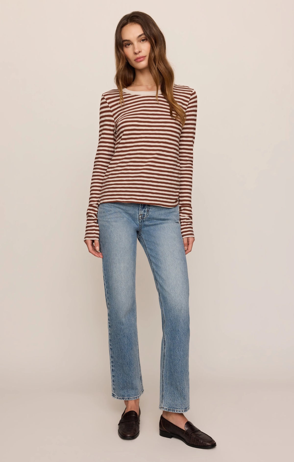 Z SUPPLY- Junie Long Sleeve Stripe Slub Tee in Dark Rosewood