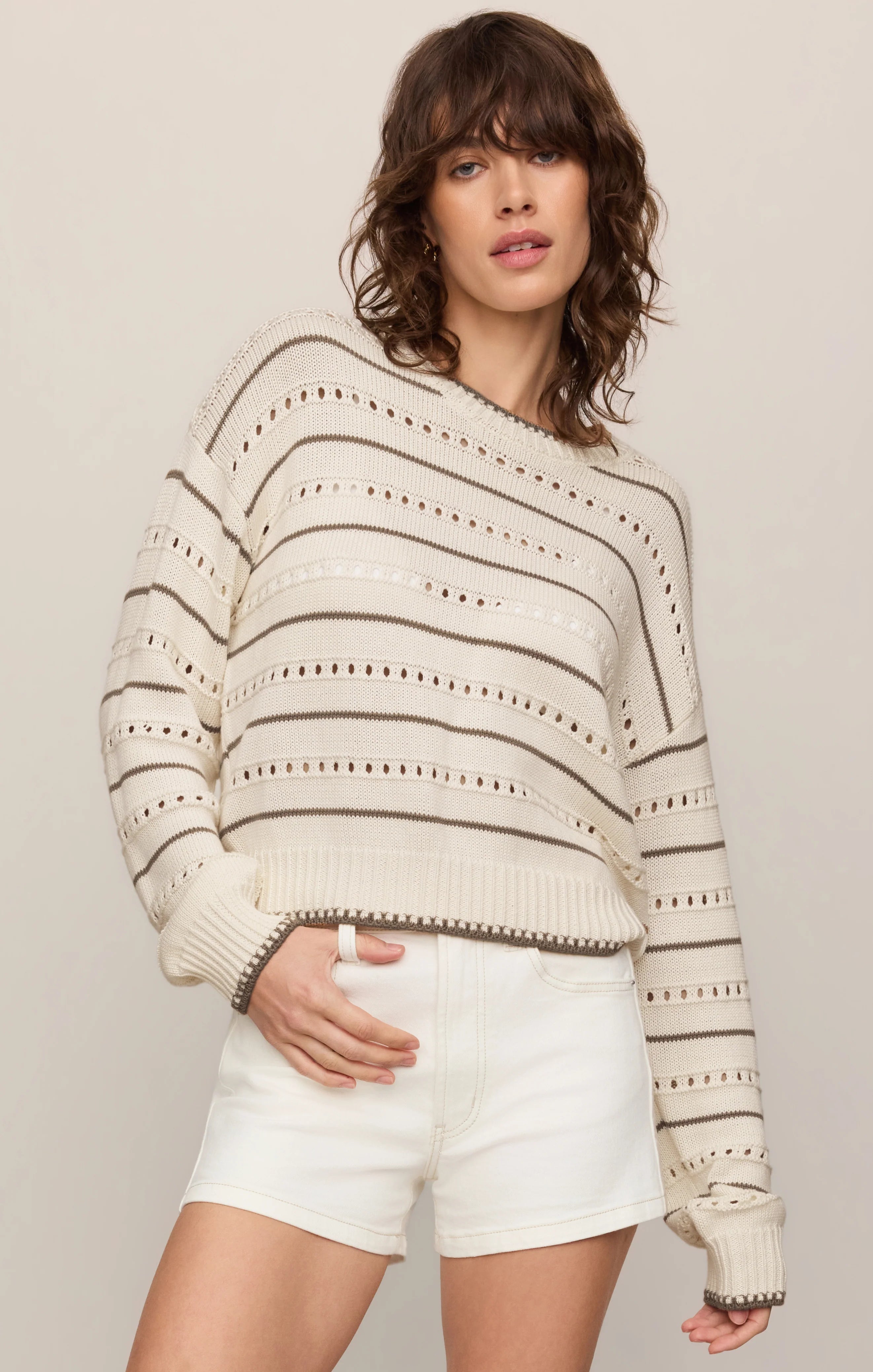 Z SUPPLY- Darby Stripe Pointelle Sweater in Sandstone