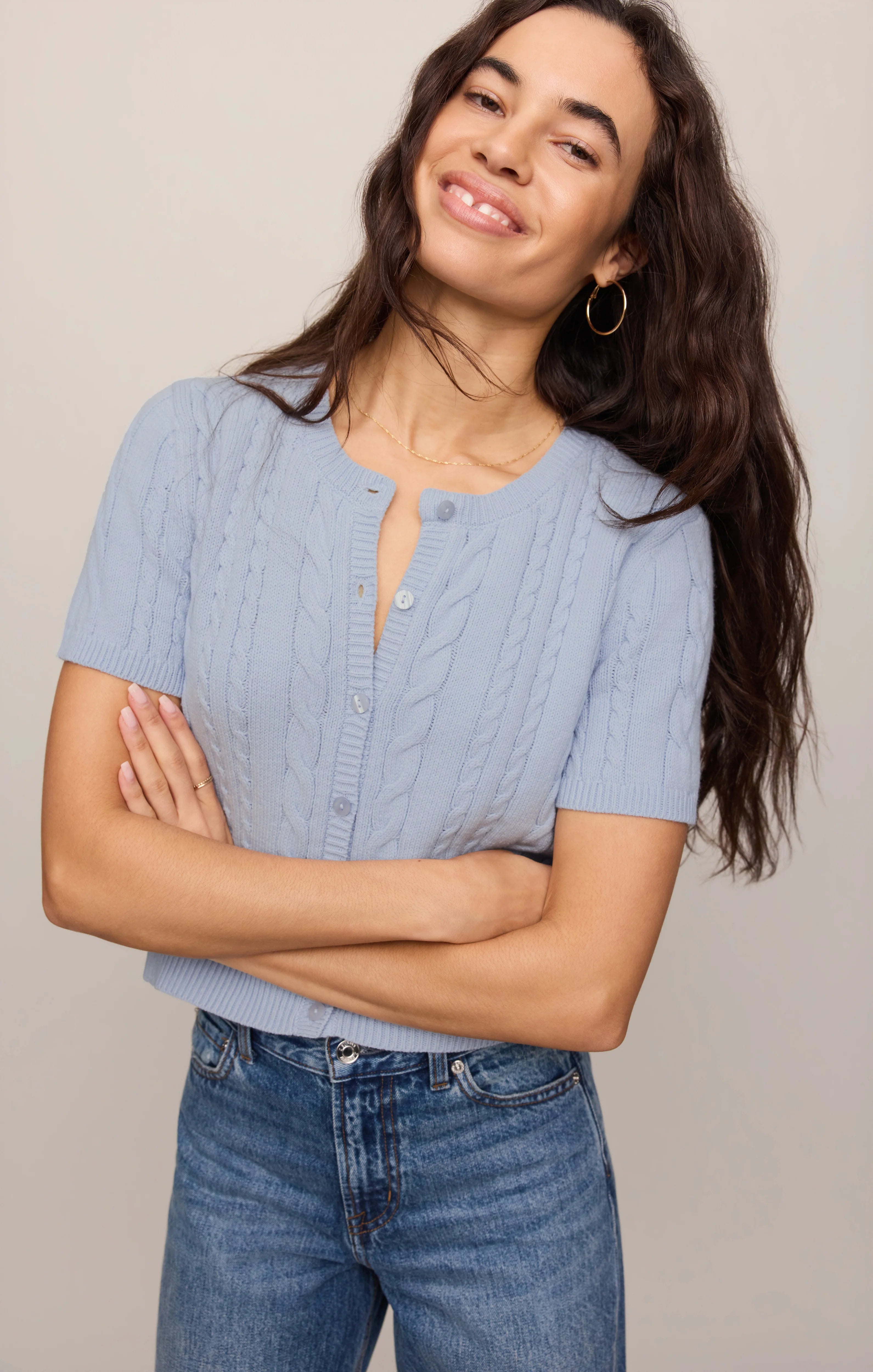 Z SUPPLY- Cera Short Sleeve Cardigan in Skyline