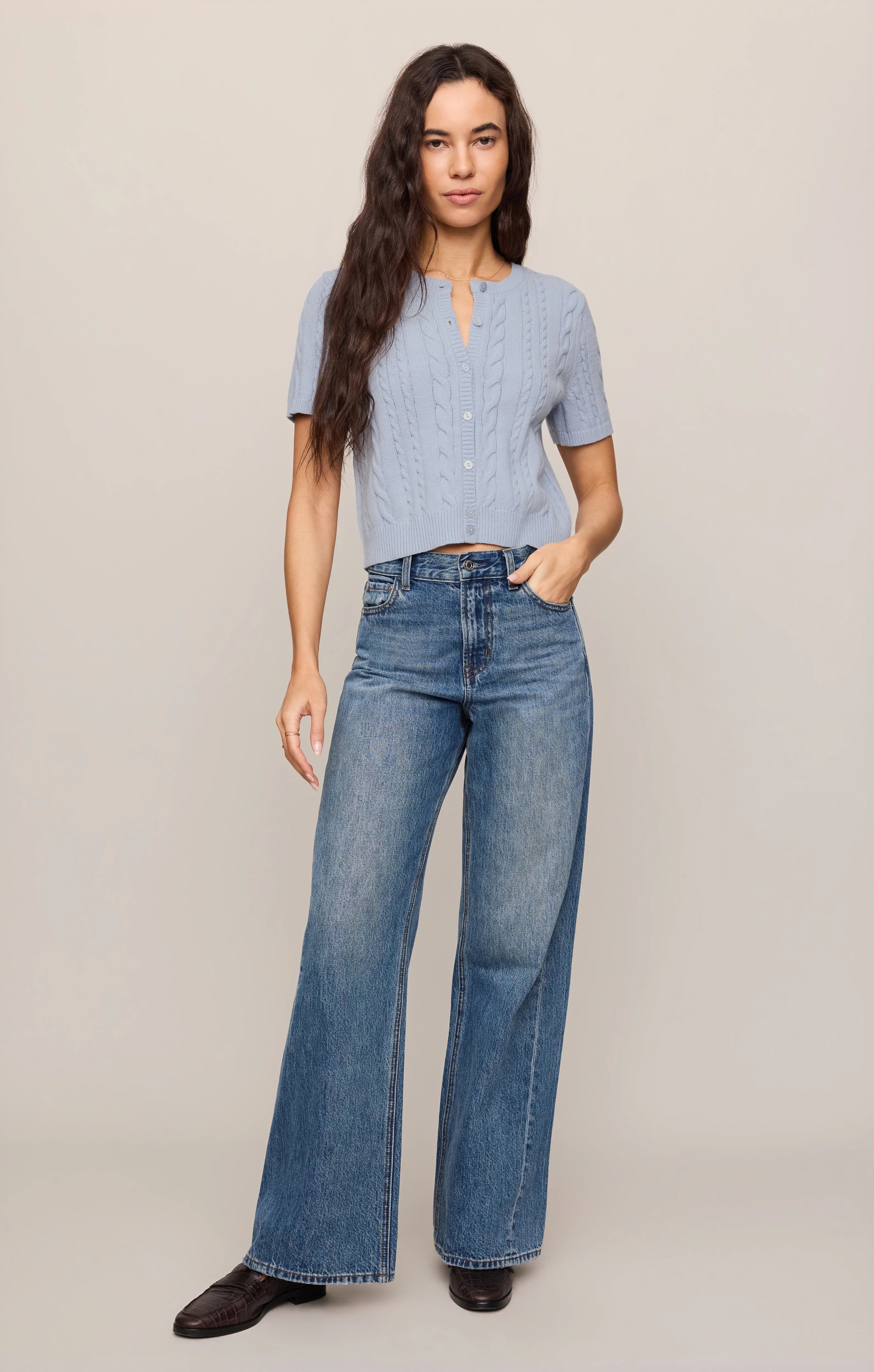 Z SUPPLY- Cera Short Sleeve Cardigan in Skyline