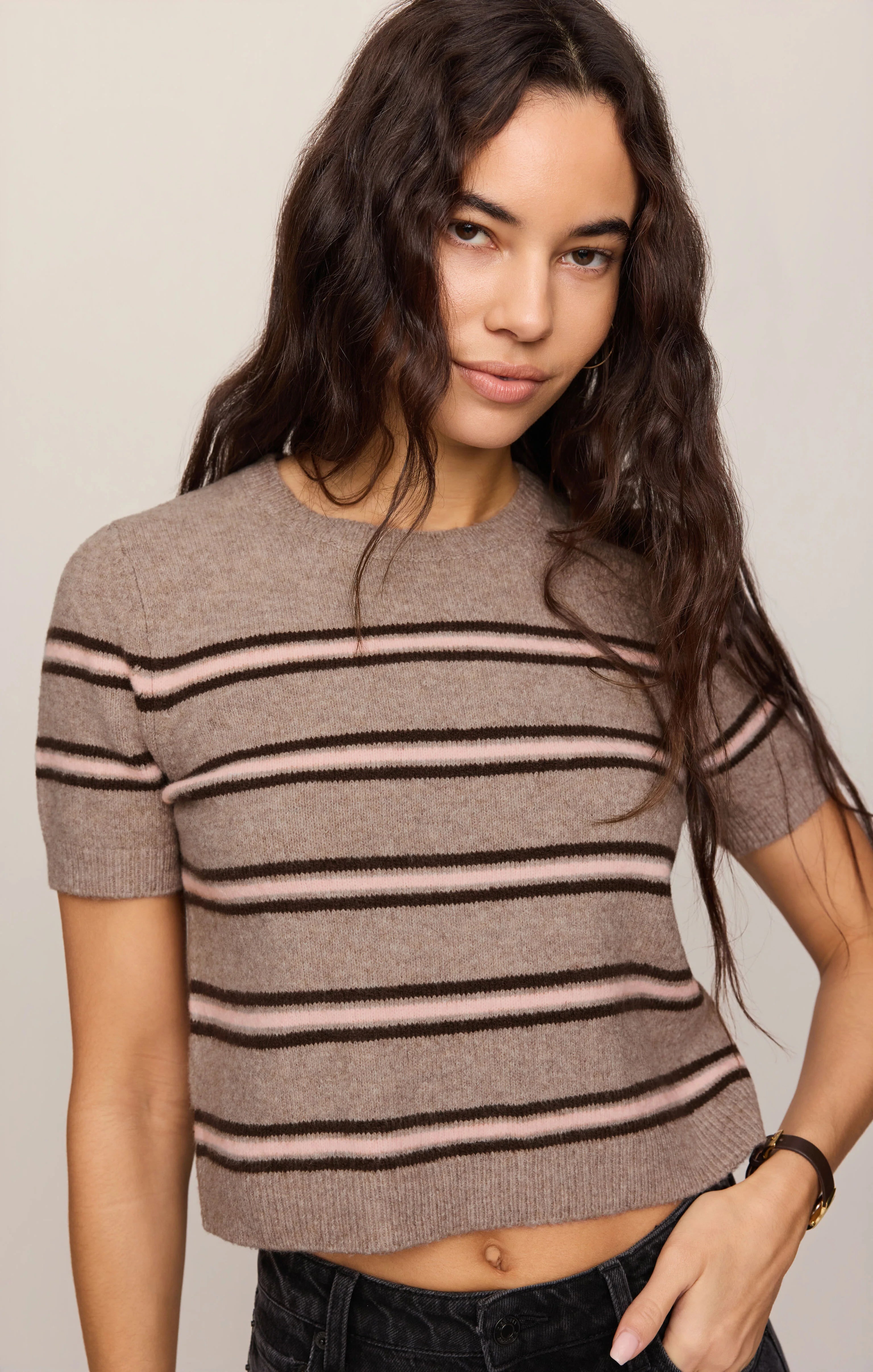 Z SUPPLY- Gatewood Stripe Sweater Tee in Heather Ash