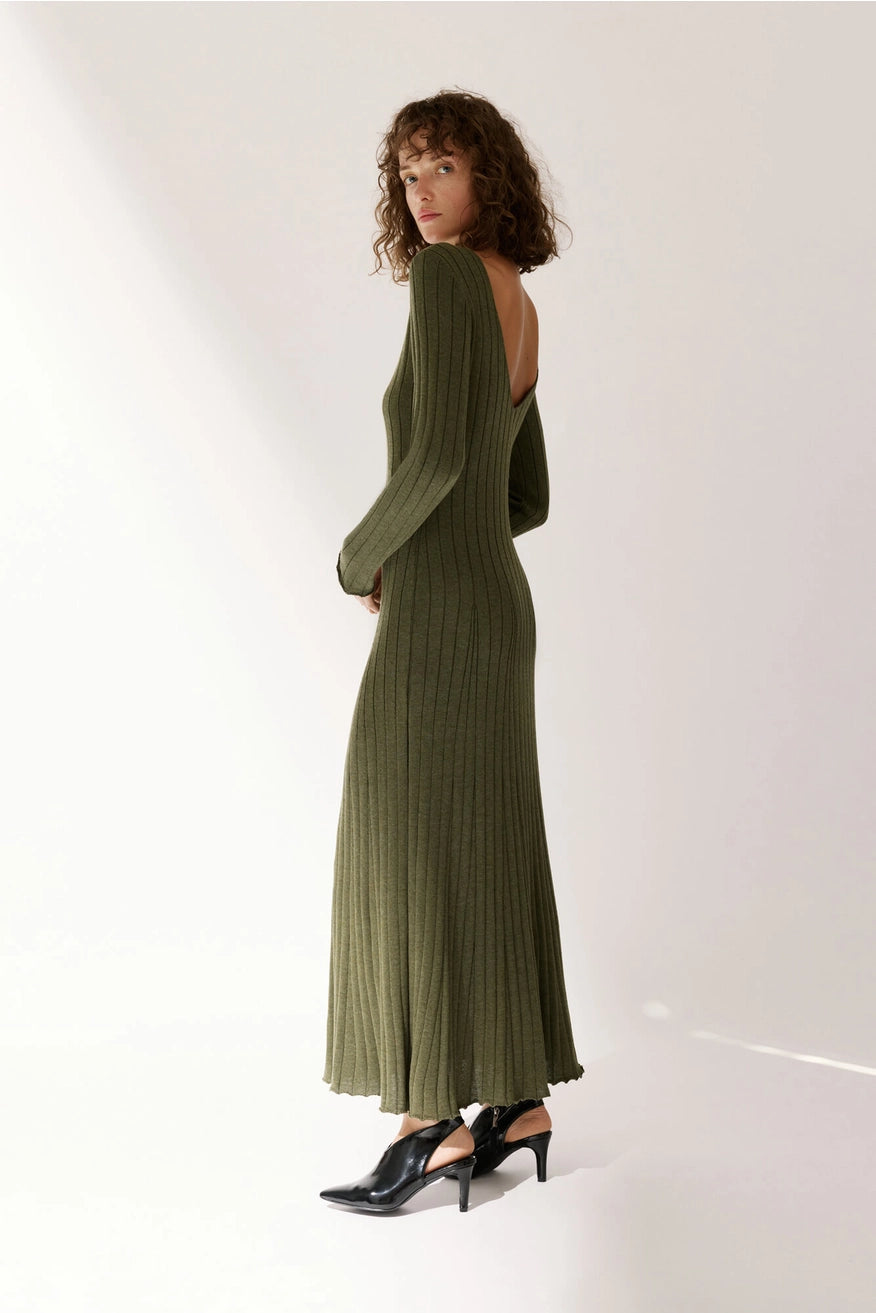 25 UNION- Back Accent Flow Dress in Khaki
