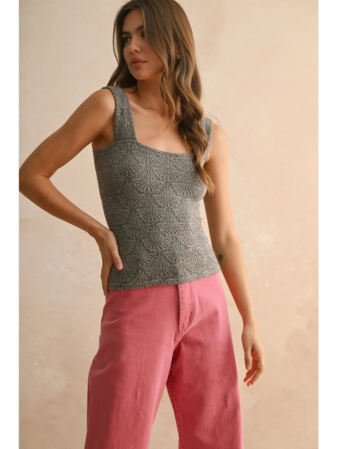 Miou Muse- Washed Look Detail Textured Knitted Top