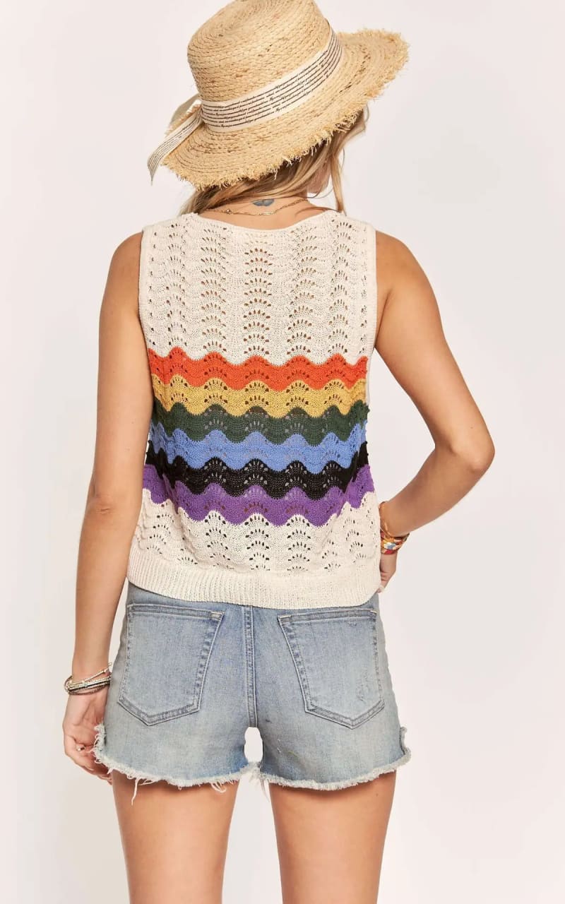 Adora- Rainbow Crochet Tank Top - Shirts & Tops