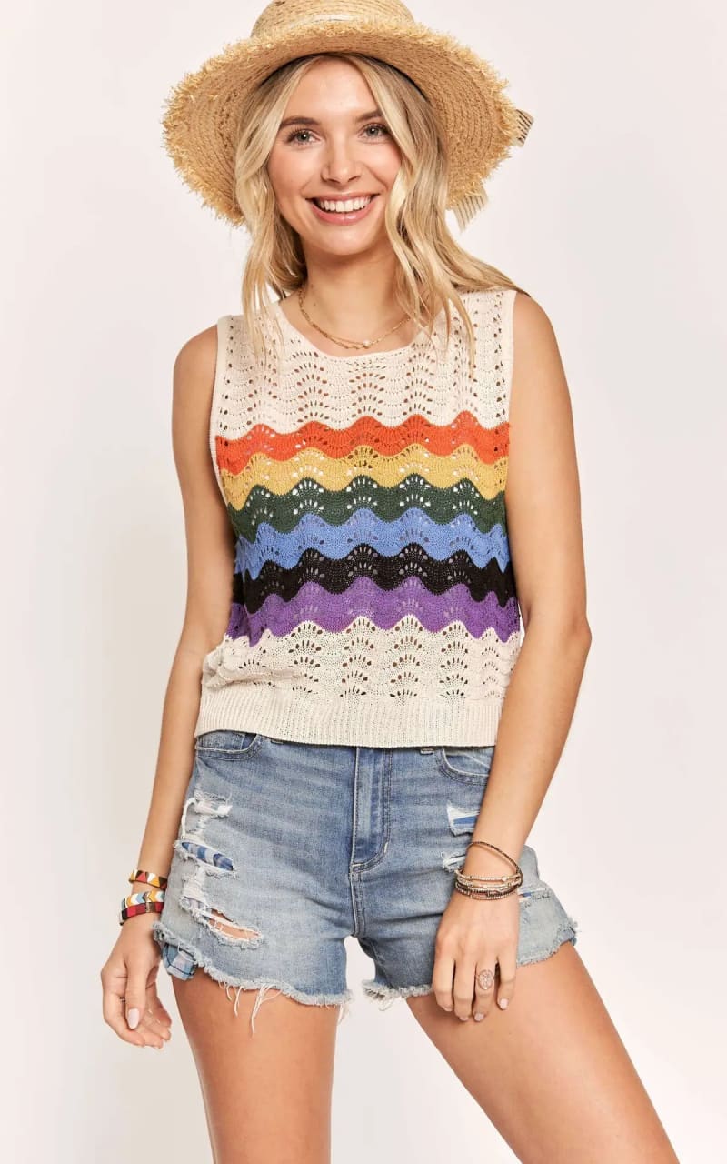 Adora- Rainbow Crochet Tank Top - Shirts & Tops